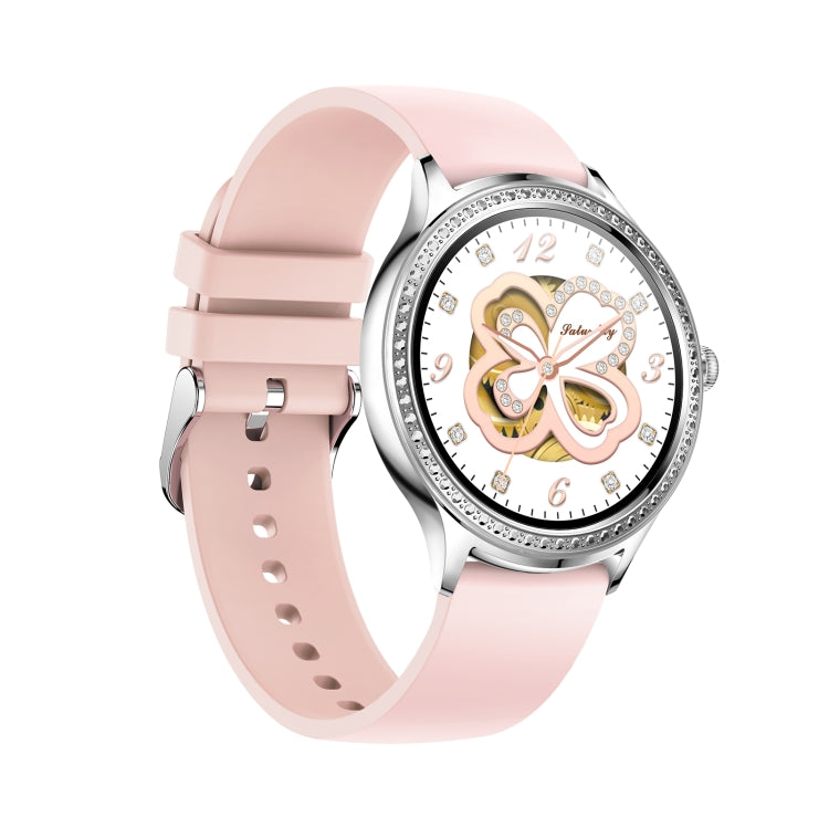 AK35 1.32 inch IPS Color Screen Smart Watch, Support Sleep Monitoring/Blood Oxygen Monitoring(Silver Pink Silicone Watch Band) - Smart Wear by buy2fix | Online Shopping UK | buy2fix