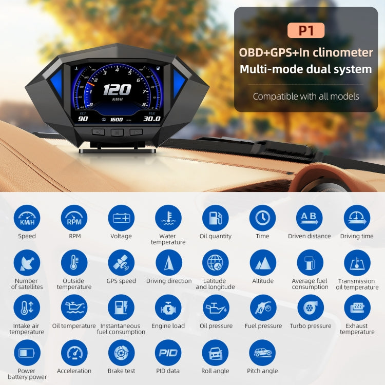 P1 3.5 inch Car OBD2 GPS HUD Head Up System Smart Digital Speedometer Meter Display - In Car by buy2fix | Online Shopping UK | buy2fix