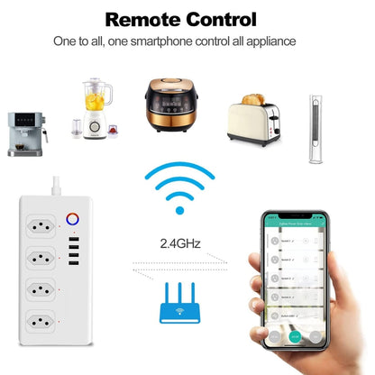 ZigBee 10A SM-SO301-B 4 Holes + 4 USB Multi-purpose Smart Power Strip, Brazil Plug - Consumer Electronics by buy2fix | Online Shopping UK | buy2fix