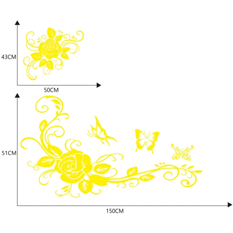 2 PCS/Set D-72 Butterfly Love Flower Pattern Car Modified Decorative Sticker(Yellow) - In Car by buy2fix | Online Shopping UK | buy2fix