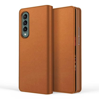 For Samsung Galaxy Z Fold4 Split Type Horizontal Flip Foldable Leather Phone Case(Plain Brown) - Galaxy Z Fold4 5G Cases by buy2fix | Online Shopping UK | buy2fix