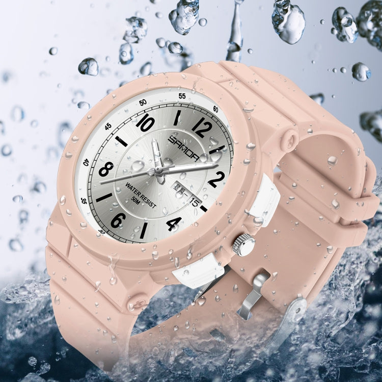 SANDA 6097 TPU Strap Dual Calendar Waterproof Electronic Watch(White Pink) - Silicone Strap Watches by SANDA | Online Shopping UK | buy2fix