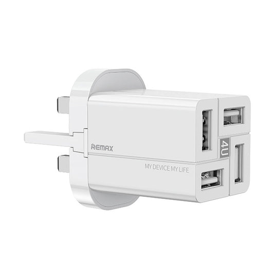REMAX RP-U43 3.4A 4 USB Port Fast Charger, Specification:UK Plug(White) - Mobile Accessories by REMAX | Online Shopping UK | buy2fix