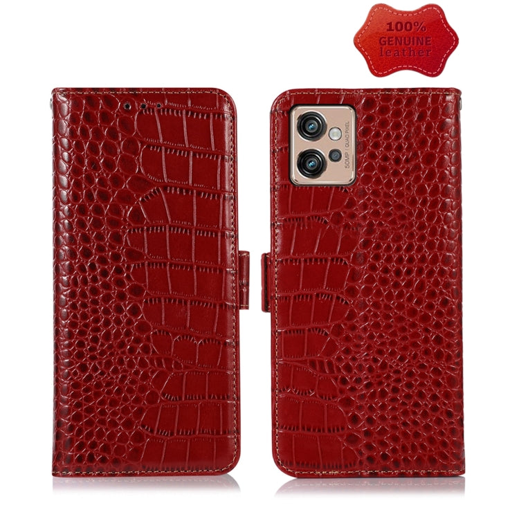 For Motorola Moto G32 Crocodile Top Layer Cowhide Leather Phone Case(Red) - Motorola Cases by buy2fix | Online Shopping UK | buy2fix
