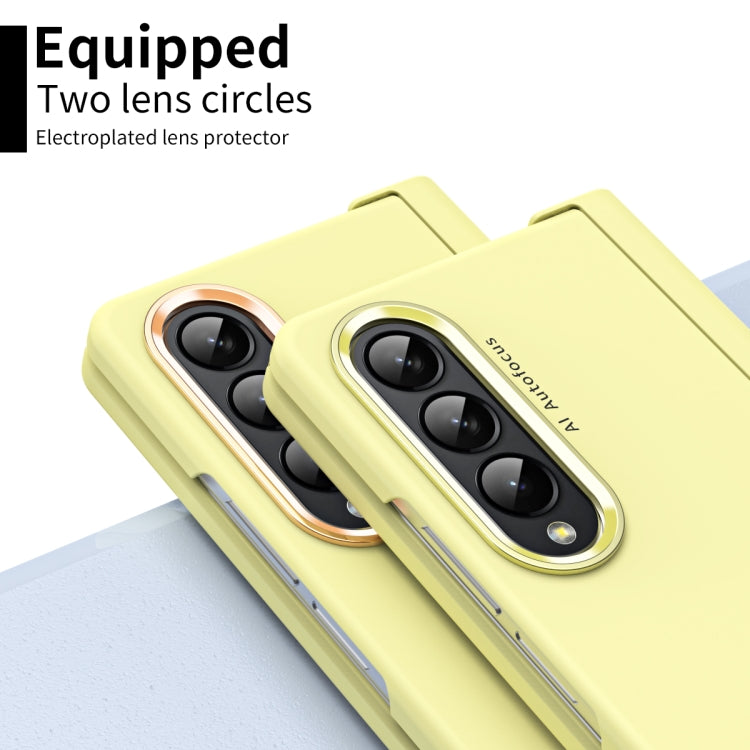 For Samsung Galaxy Z Fold4 Skin Feel Two-color Contact Lens Hinge Flip Phone Case with Pen Slot(Yellow) - Galaxy Z Fold4 5G Cases by buy2fix | Online Shopping UK | buy2fix