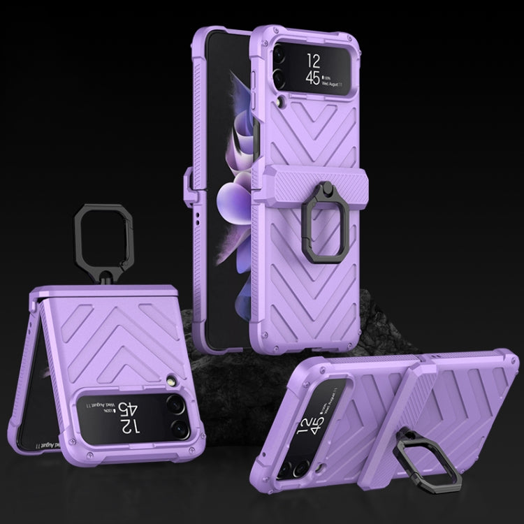 For Samsung Galaxy Z Flip4 GKK Sliding Camshield Magnetic Armor Flip Phone Case with Ring Holder(Purple) - Galaxy Z Flip4 5G Cases by GKK | Online Shopping UK | buy2fix