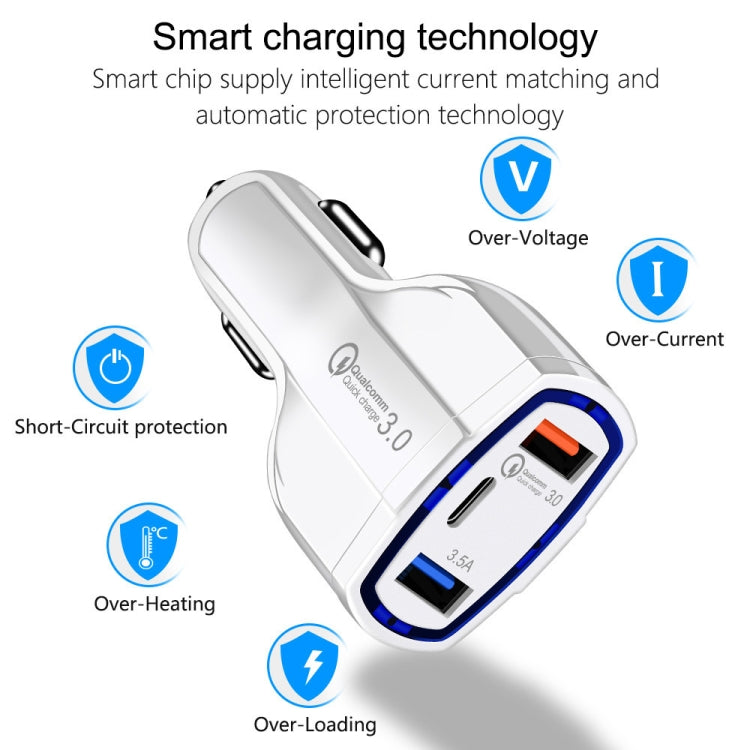 308 3 in 1 Cigarette Lighter Conversion Plug Multi-function USB Car Fast Charger(White) - In Car by buy2fix | Online Shopping UK | buy2fix