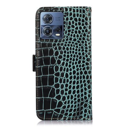 For Motorola Moto S30 Pro Crocodile Top Layer Cowhide Leather Phone Case(Green) - Motorola Cases by buy2fix | Online Shopping UK | buy2fix