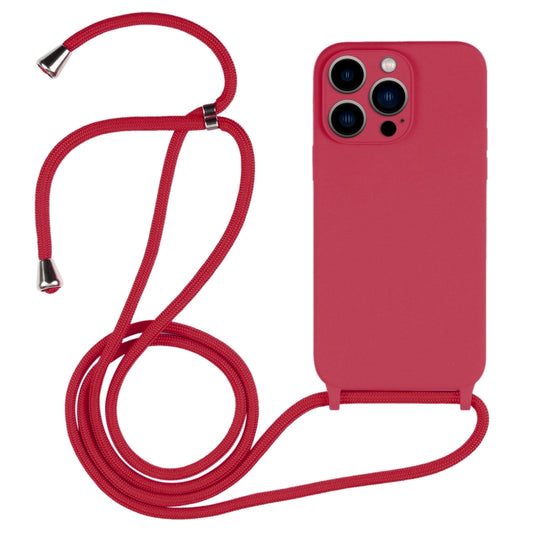 For iPhone 13 Pro Max Crossbody Lanyard Liquid Silicone Case(Rose Red) - iPhone 13 Pro Max Cases by buy2fix | Online Shopping UK | buy2fix