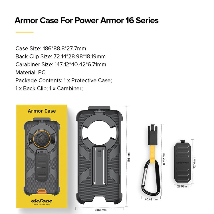 For Ulefone Power Armor 16 Pro / Power Armor 16S Ulefone Back Clip Phone Case with Carabiner(Black) - Ulefone Cases by Ulefone | Online Shopping UK | buy2fix