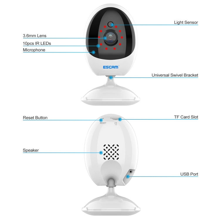 ESCAM QF006 3MP 1296P HD Indoor Wireless PTZ IP Camera IR Night Vision AI Humanoid Detection Home Security CCTV Monitor, Plug Type:EU Plug(White) - Mini Camera by ESCAM | Online Shopping UK | buy2fix