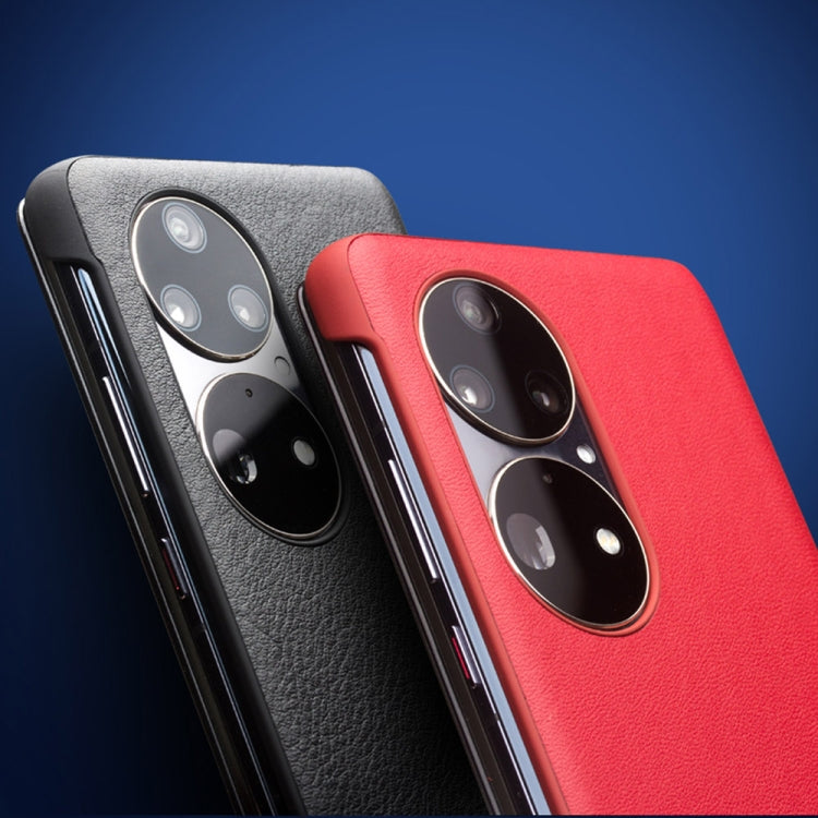 For Huawei P50 Pro QIALINO Genuine Leather Side Window View Smart Phone Case(Red) - Huawei Cases by QIALINO | Online Shopping UK | buy2fix