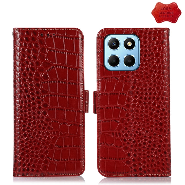 For Honor X8 5G Crocodile Top Layer Cowhide Leather Phone Case(Red) - Honor Cases by buy2fix | Online Shopping UK | buy2fix