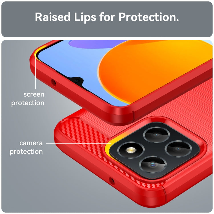 For Honor X6 5G Brushed Texture Carbon Fiber TPU Phone Case(Red) - Honor Cases by buy2fix | Online Shopping UK | buy2fix