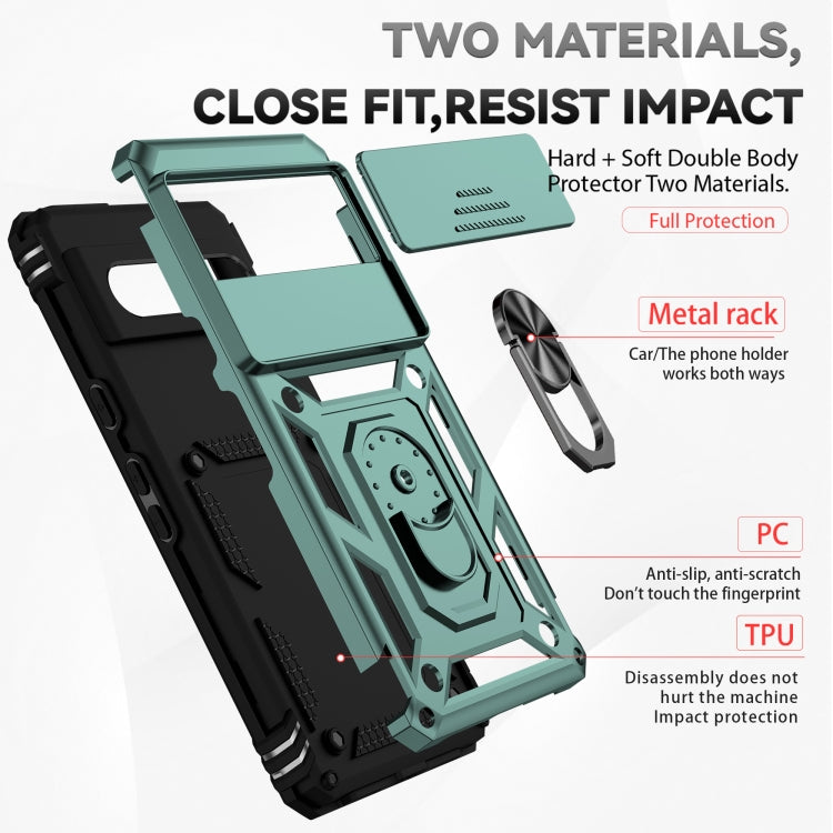 For Google Pixel 7 5G Sliding Camshield Holder Phone Case(Dark Green) - Mobile Accessories by buy2fix | Online Shopping UK | buy2fix