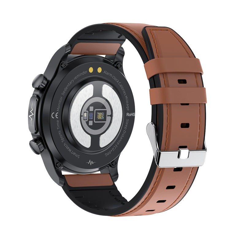 E400 1.39 inch HD Round Screen Leather Strap Smart Watch Supports ECG Monitoring/Non-invasive Blood Sugar(Brown) - Smart Wear by buy2fix | Online Shopping UK | buy2fix