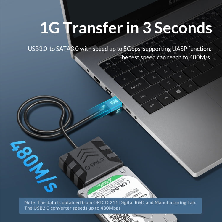 ORICO UTS1 Type-C / USB-C USB 3.0 2.5-inch SATA HDD Adapter with 12V 2A Power Adapter, Cable Length:0.5m(EU Plug) - USB to IDE / SATA by ORICO | Online Shopping UK | buy2fix