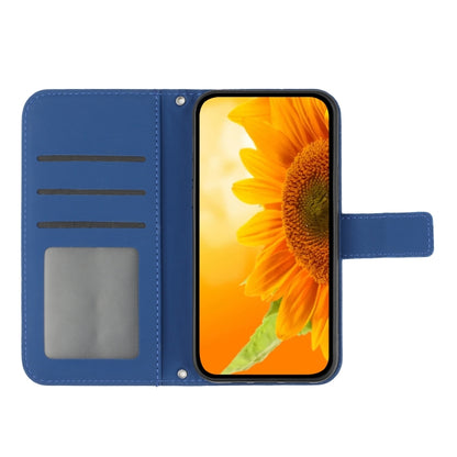 For Motorola Moto G10/G20/G30 Skin Feel Sun Flower Pattern Flip Leather Phone Case with Lanyard(Dark Blue) - Motorola Cases by buy2fix | Online Shopping UK | buy2fix