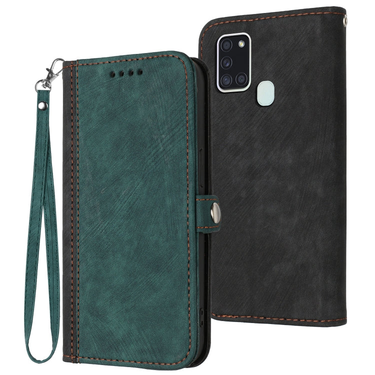 For Samsung Galaxy A21s Side Buckle Double Fold Hand Strap Leather Phone Case(Dark Green) - Galaxy Phone Cases by buy2fix | Online Shopping UK | buy2fix