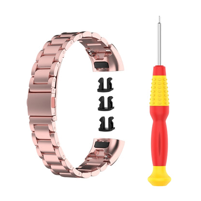 For Huawei Band 4 Pro (TER-B29S) / Band 3 Pro (TER-B29) / Band 3 (TER-B09) Three Beads Steel Wrist Strap Watchband(Rose Pink) - Watch Bands by buy2fix | Online Shopping UK | buy2fix