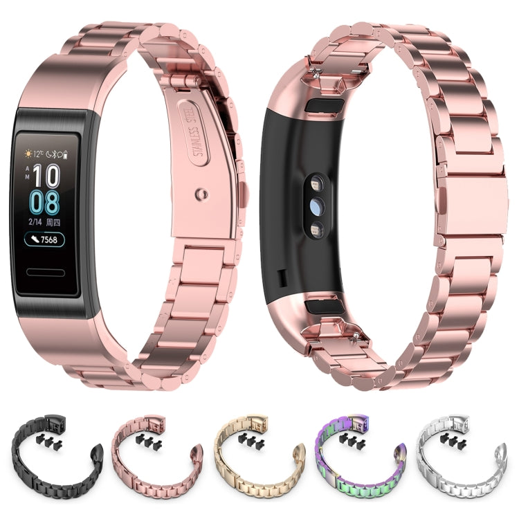 For Huawei Band 4 Pro (TER-B29S) / Band 3 Pro (TER-B29) / Band 3 (TER-B09) Three Beads Steel Wrist Strap Watchband(Rose Pink) - Watch Bands by buy2fix | Online Shopping UK | buy2fix
