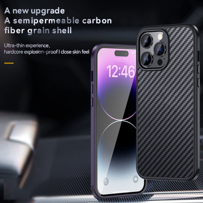 For iPhone 14 Pro SULADA Carbon Fiber Textured Shockproof Metal + TPU Frame Case(Black) - iPhone 14 Pro Cases by SULADA | Online Shopping UK | buy2fix