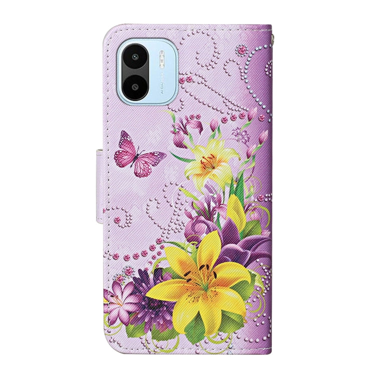 For Xiaomi Redmi A1 Colored Drawing Pattern Leather Phone Case(Yellow Flower Butterfly) - Xiaomi Cases by buy2fix | Online Shopping UK | buy2fix