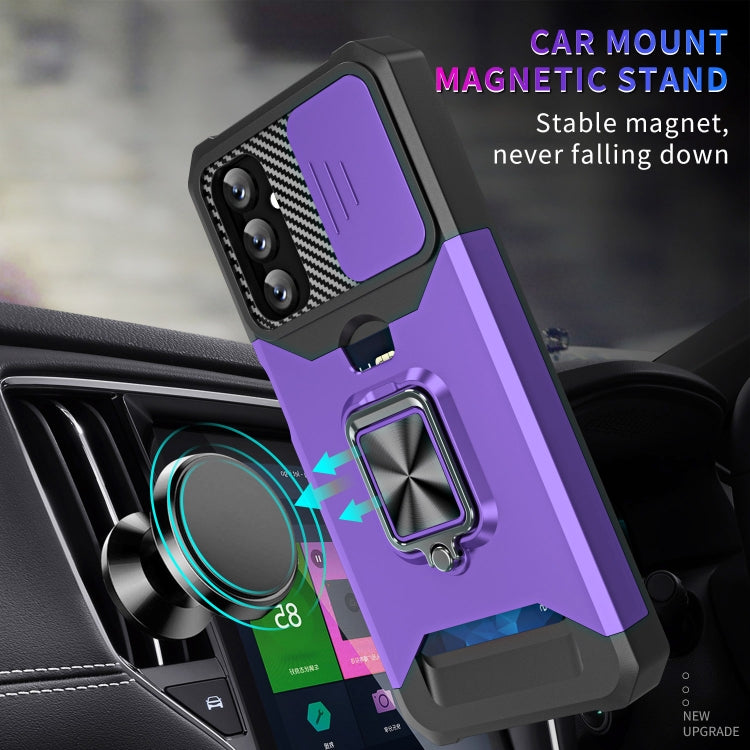 For Samsung Galaxy A14 5G Sliding Camshield Phone Case with Ring Holder & Card Slot(Purple) - Galaxy Phone Cases by buy2fix | Online Shopping UK | buy2fix