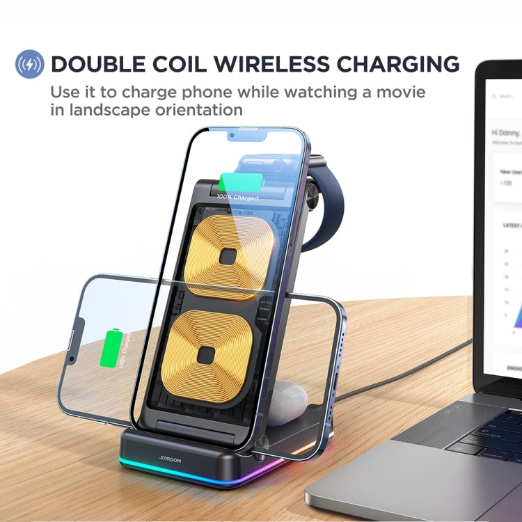 JOYROOM JR-WQN01 15W 3 in 1 Foldable Wireless Charger(Black) - Apple Accessories by JOYROOM | Online Shopping UK | buy2fix