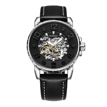 OCHSTIN 62004A Master Series Hollow Mechanical Men Watch(Silver-Black) - Leather Strap Watches by OCHSTIN | Online Shopping UK | buy2fix