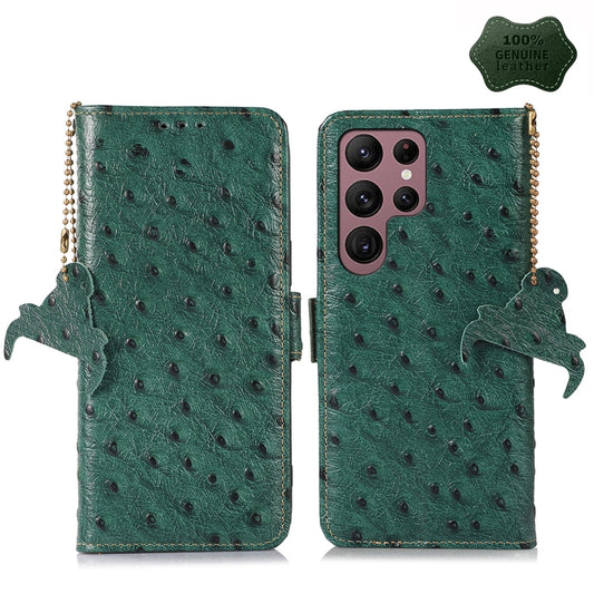 For Samsung Galaxy S23 Ultra 5G Ostrich Pattern Genuine Leather RFID Phone Case(Green) - Galaxy S23 Ultra 5G Cases by buy2fix | Online Shopping UK | buy2fix