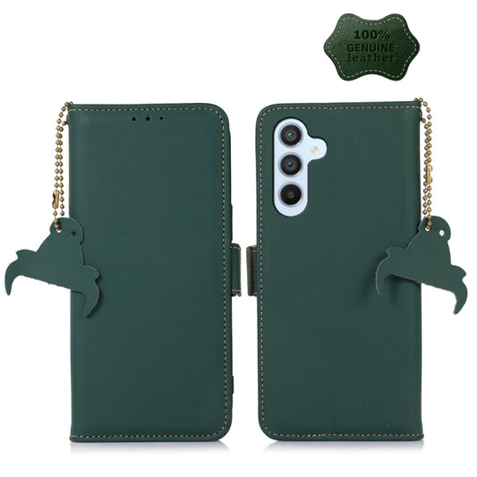 For Samsung Galaxy S22 5G Genuine Leather Magnetic RFID Leather Phone Case(Green) - Galaxy S22 5G Cases by buy2fix | Online Shopping UK | buy2fix