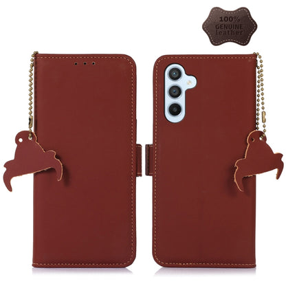 For Samsung Galaxy S23+ 5G Genuine Leather Magnetic RFID Leather Phone Case(Coffee) - Galaxy S23+ 5G Cases by buy2fix | Online Shopping UK | buy2fix