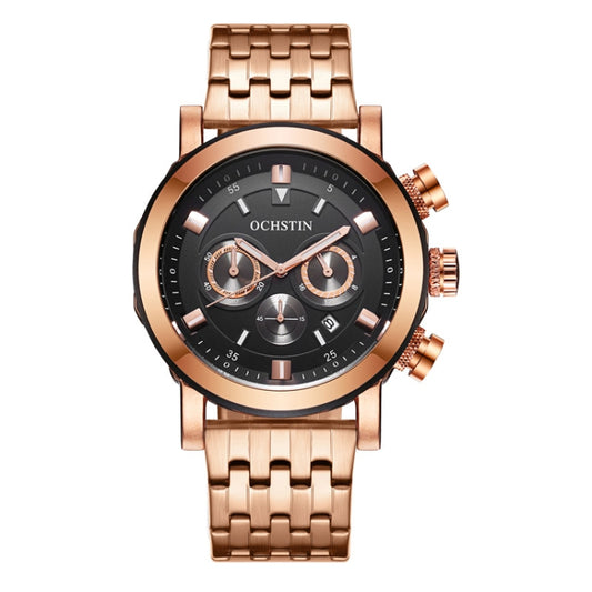 OCHSTIN 7254 Fashion Steel Strap Multifunctional Quartz Men Watch(Rose Gold Black) - Metal Strap Watches by OCHSTIN | Online Shopping UK | buy2fix
