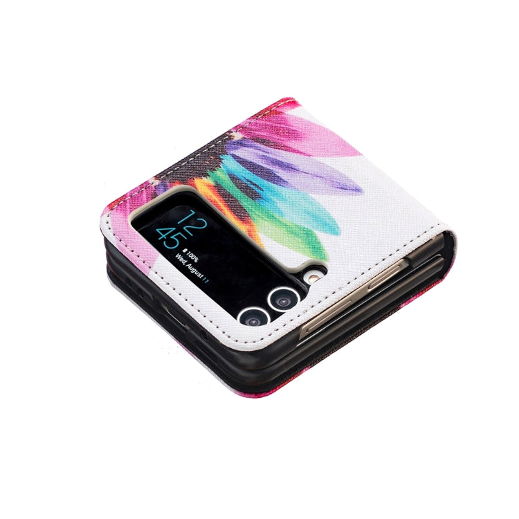 For Samsung Galaxy Z Flip3 5G Colored Drawing Invisible Magnetic Leather Phone Case(Sun Flower) - Galaxy Phone Cases by buy2fix | Online Shopping UK | buy2fix