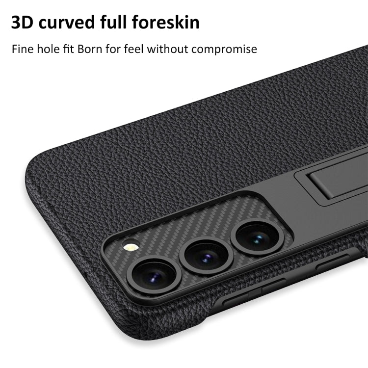 For Samsung Galaxy S23 5G GKK Plain Leather Shockproof Phone Case with Holder(Carbon Fiber) - Galaxy S23 5G Cases by GKK | Online Shopping UK | buy2fix