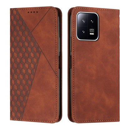 For Xiaomi 13 Diamond Splicing Skin Feel Magnetic Leather Phone Case(Brown) - 13 Cases by buy2fix | Online Shopping UK | buy2fix