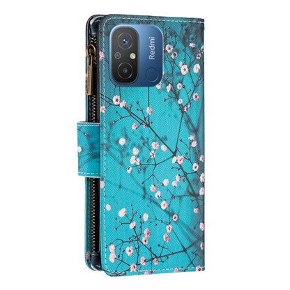 For Xiaomi Redmi 12C Colored Drawing Pattern Zipper Leather Phone Case(Plum Blossom) - Xiaomi Cases by buy2fix | Online Shopping UK | buy2fix