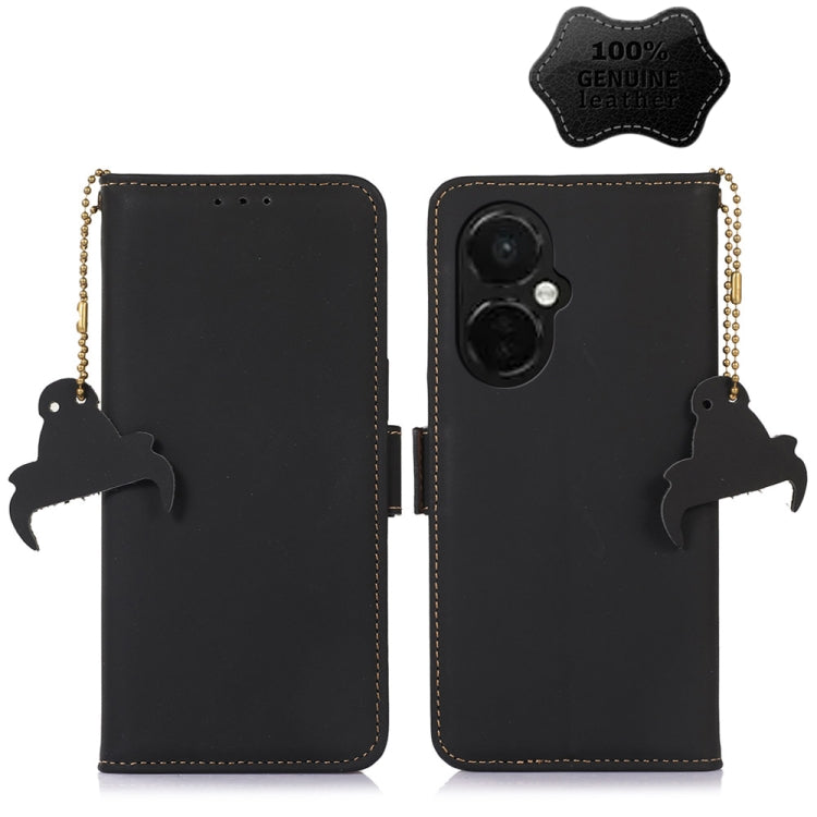 For OnePlus Nord CE 3 Lite Genuine Leather Magnetic RFID Leather Phone Case(Black) - OnePlus Cases by buy2fix | Online Shopping UK | buy2fix