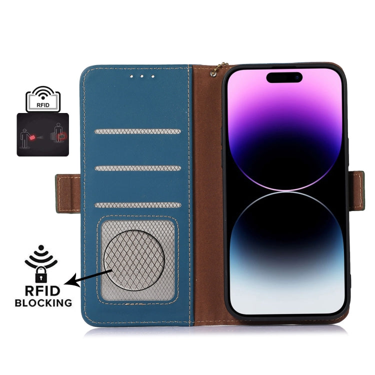 For Motorola Moto E13 Genuine Leather Magnetic RFID Leather Phone Case(Blue) - Motorola Cases by buy2fix | Online Shopping UK | buy2fix