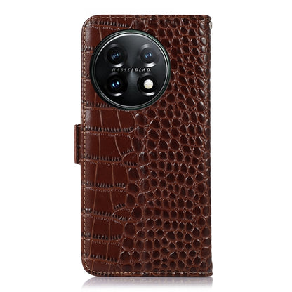 For OnePlus 11 5G Crocodile Top Layer Cowhide RFID Leather Phone Case(Brown) - OnePlus Cases by buy2fix | Online Shopping UK | buy2fix