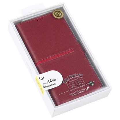 For iPhone 14 Pro GEBEI Top-grain Horizontal Flip Leather Phone Case(Wine Red) - iPhone 14 Pro Cases by GEBEI | Online Shopping UK | buy2fix