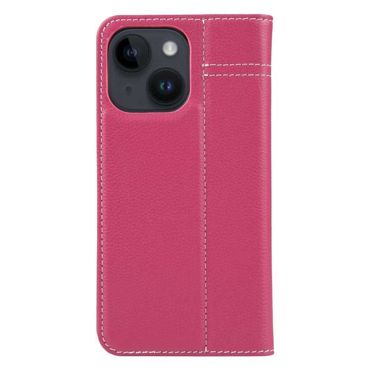 For iPhone 14 GEBEI Top-grain Horizontal Flip Leather Phone Case(Rose Red) - iPhone 14 Cases by GEBEI | Online Shopping UK | buy2fix