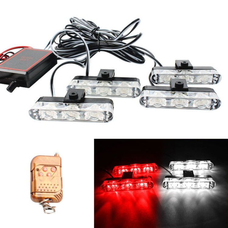 4 in 1 Car 12LEDs Grille Flash Lights Warning Lights with Wireless Remote Control, Color:Red White - In Car by buy2fix | Online Shopping UK | buy2fix