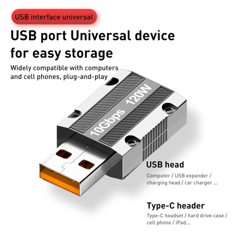 120W Type-C Female to USB 3.0 Male Zinc Alloy Straight Adapter(Silver) - Computer & Networking by buy2fix | Online Shopping UK | buy2fix