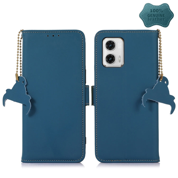 For Motorola Moto G73 5G Genuine Leather Magnetic RFID Leather Phone Case(Blue) - Motorola Cases by buy2fix | Online Shopping UK | buy2fix