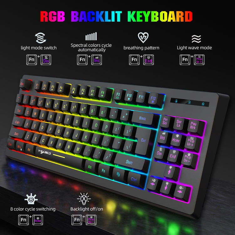 HXSJ L100 87 Keys RGB Backlit Film 2.4G Wireless Keyboard(Black) - Wireless Keyboard by HXSJ | Online Shopping UK | buy2fix