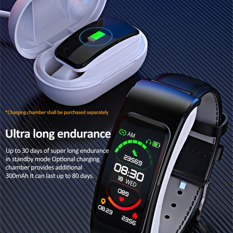 K60 1.08 inch Silicone Band Earphone Detachable Life Waterproof Smart Watch Support Bluetooth Call(Black Silver) - Smart Wear by buy2fix | Online Shopping UK | buy2fix