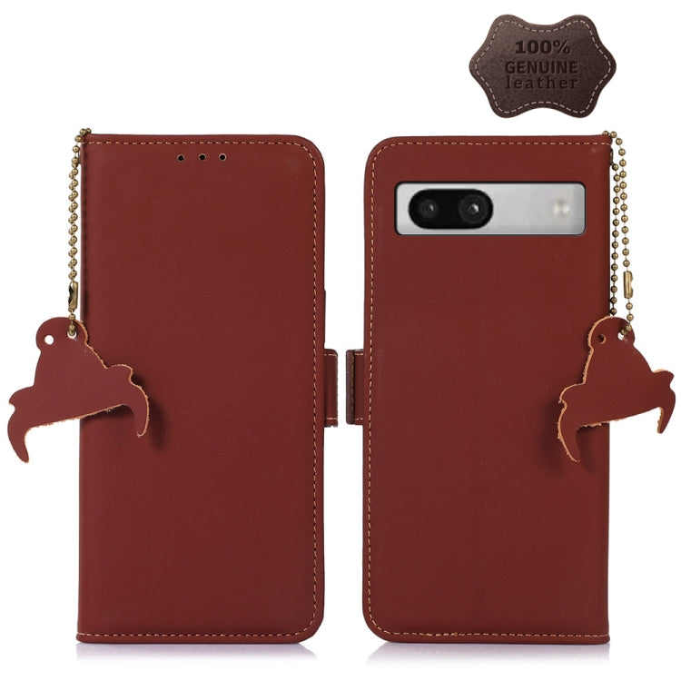 For Google Pixel 7a Genuine Leather Magnetic RFID Leather Phone Case(Coffee) - Google Cases by buy2fix | Online Shopping UK | buy2fix