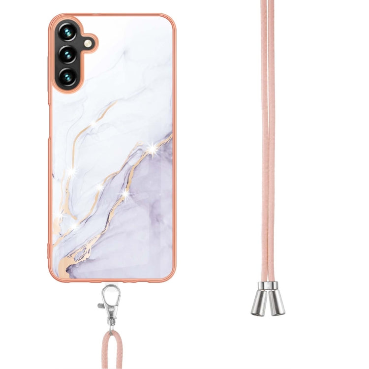 For Samsung Galaxy A54 5G Electroplating Marble IMD TPU Phone Case with Lanyard(White 006) - Galaxy Phone Cases by buy2fix | Online Shopping UK | buy2fix